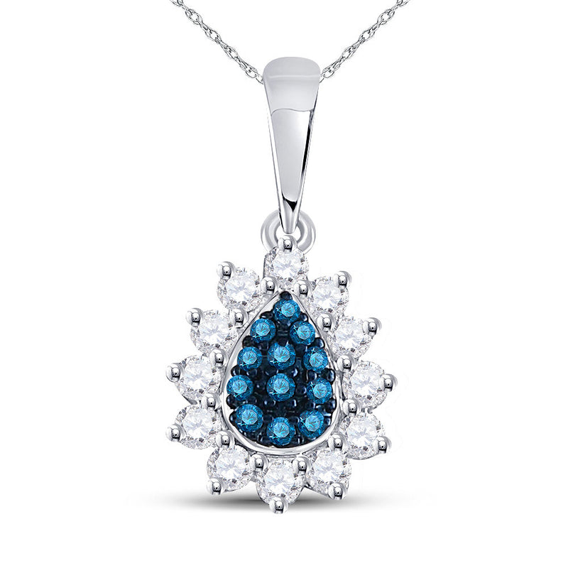 10kt White Gold Womens Round Blue Color Enhanced Diamond Teardrop Cluster Pendant 1/4 Cttw