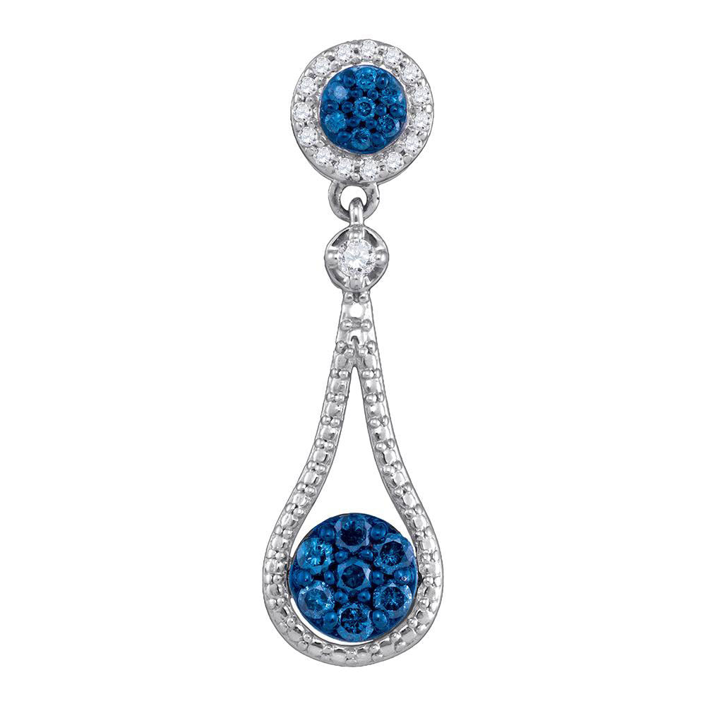 10kt White Gold Womens Round Blue Color Enhanced Diamond Cluster Pendant 1/3 Cttw