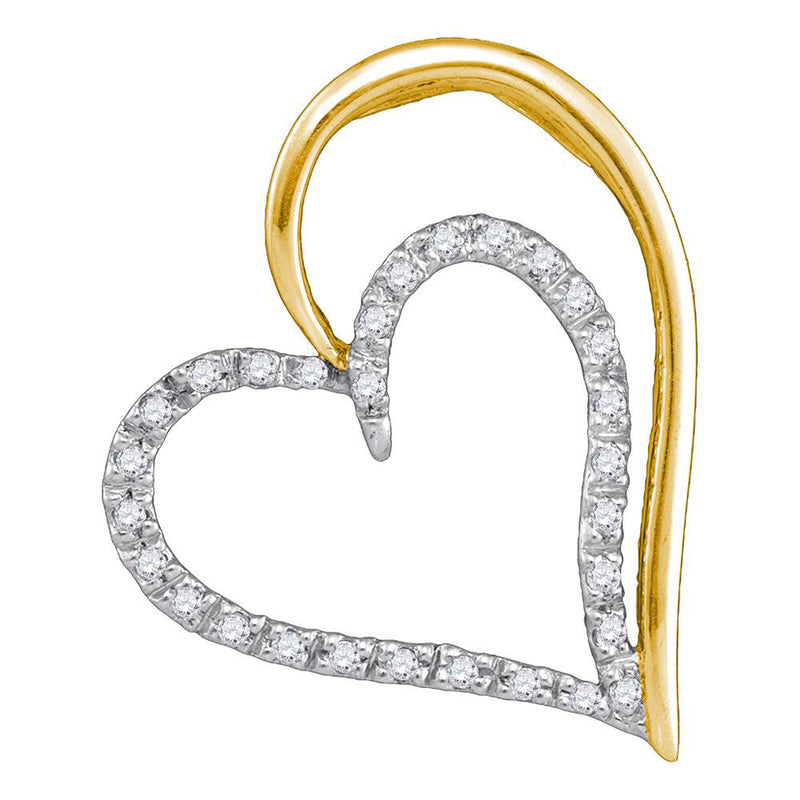 10kt Yellow Gold Womens Round Diamond Double Heart Pendant 1/8 Cttw