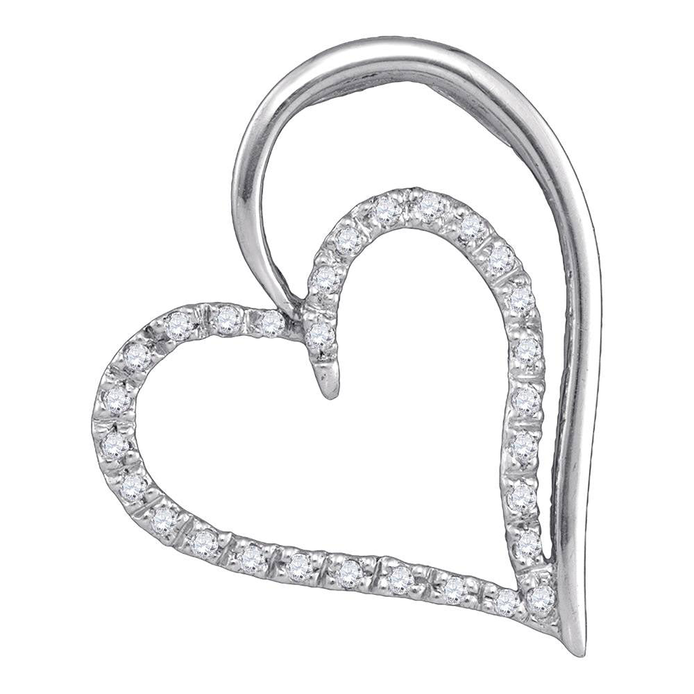 10kt White Gold Womens Round Diamond Double Heart Pendant 1/8 Cttw