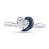 Sterling Silver Womens Round Blue Color Enhanced Diamond Small Simple Heart Ring 1/8 Cttw