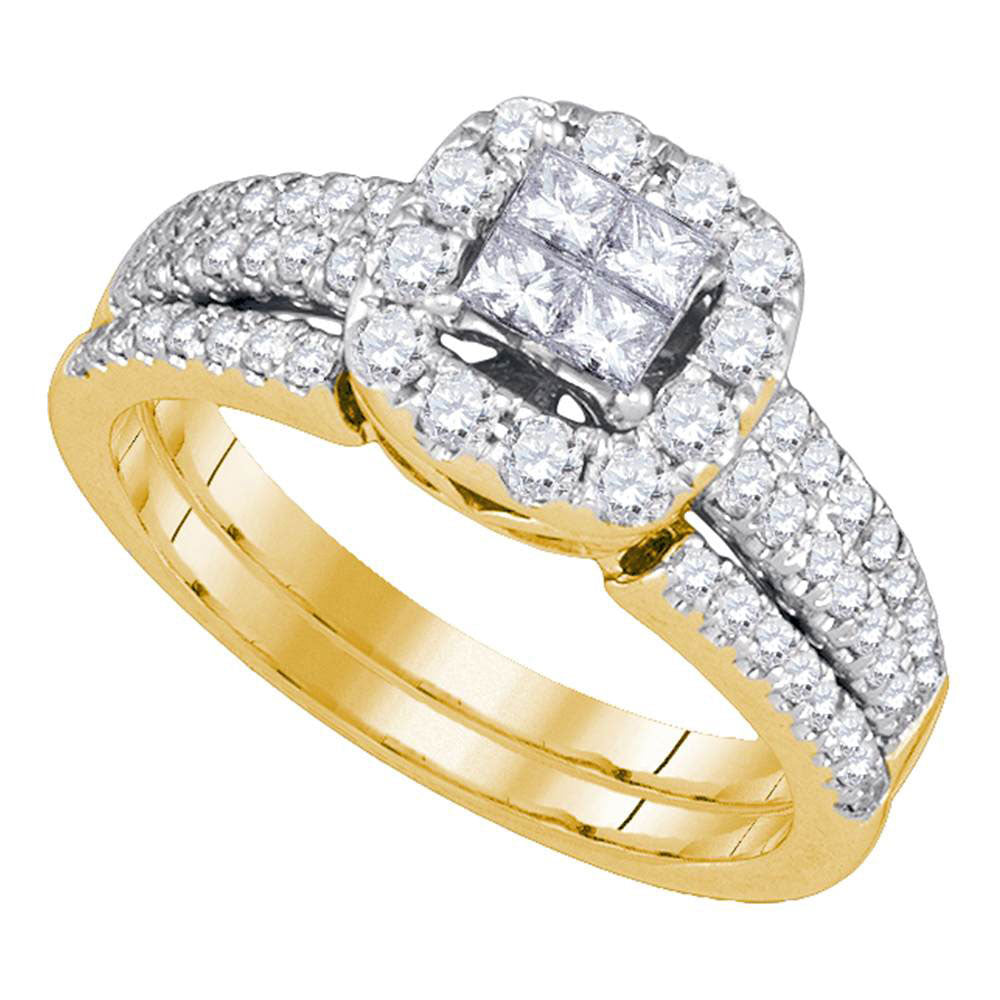 14kt Yellow Gold Princess Diamond Bridal Wedding Ring Band Set 1 Cttw