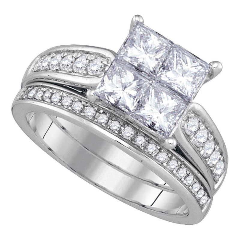 14kt White Gold Princess Diamond Bridal Wedding Ring Band Set 1 Cttw