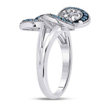 10kt White Gold Womens Round Blue Color Enhanced Diamond Butterfly Bug Ring 1/3 Cttw