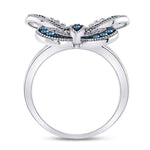 10kt White Gold Womens Round Blue Color Enhanced Diamond Butterfly Bug Ring 1/3 Cttw