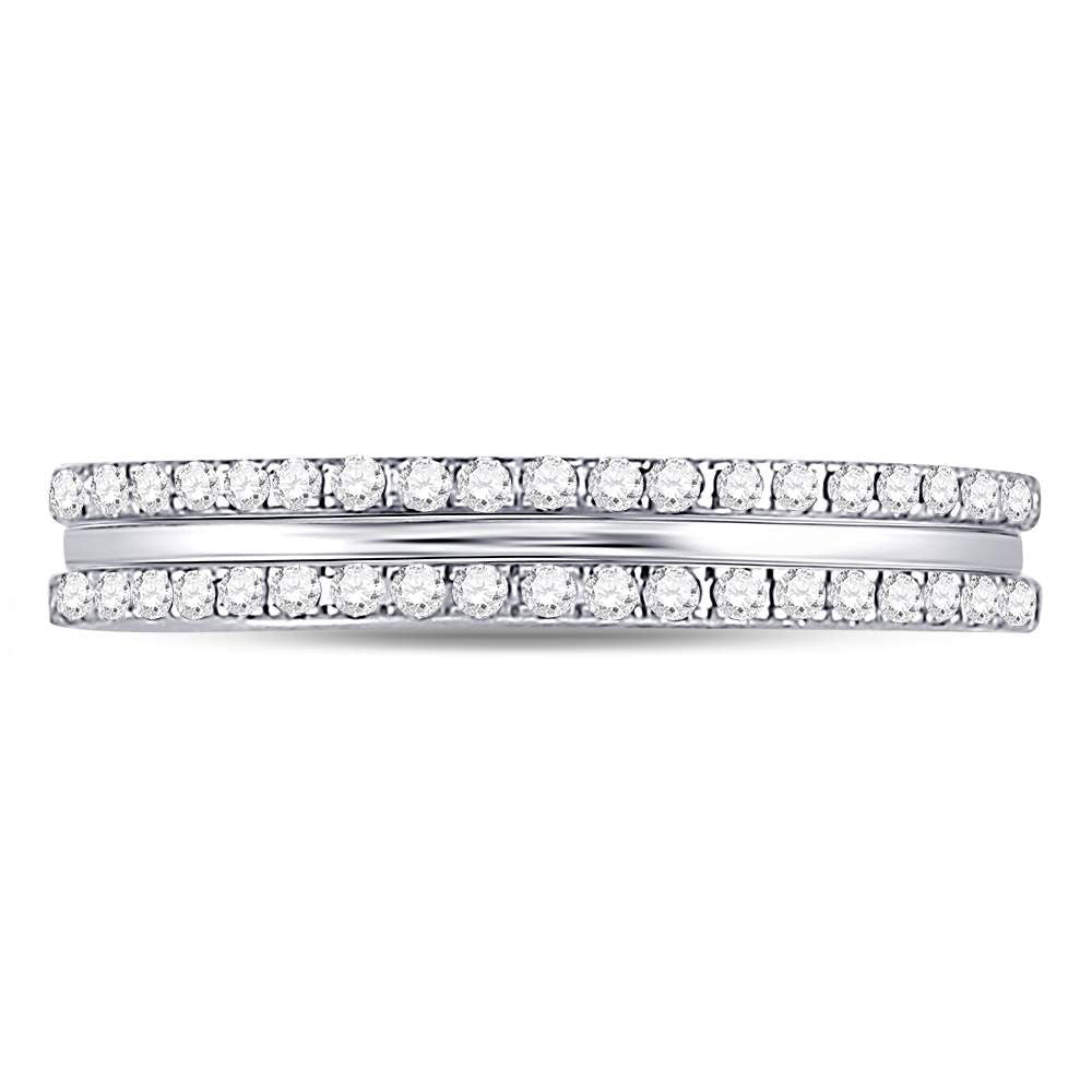 14kt White Gold Womens Round Diamond Double Row Comfort Wedding Band 1/4 Cttw