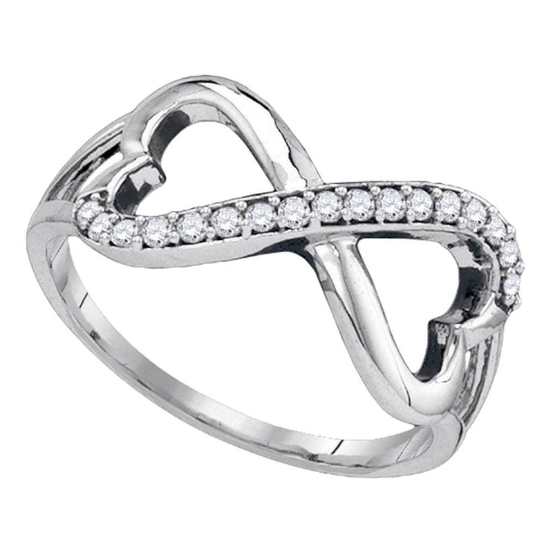 10kt White Gold Womens Round Diamond Infinity Double Heart Ring 1/6 Cttw