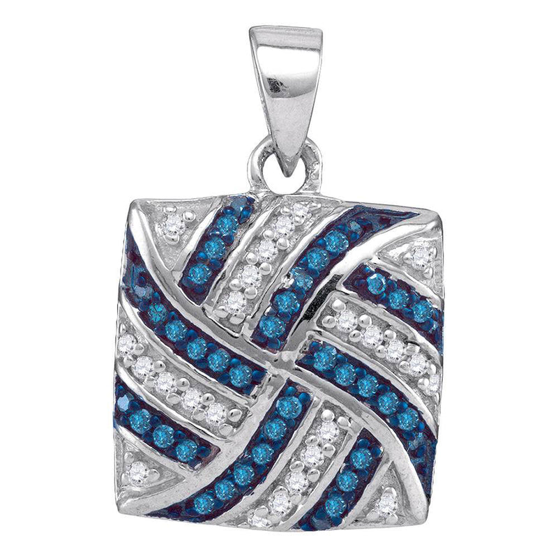 10kt White Gold Womens Round Blue Color Enhanced Diamond Square Pinwheel Pendant 1/4 Cttw