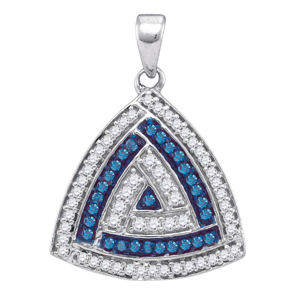 10kt White Gold Womens Round Blue Color Enhanced Diamond Triangle Pendant 1/4 Cttw