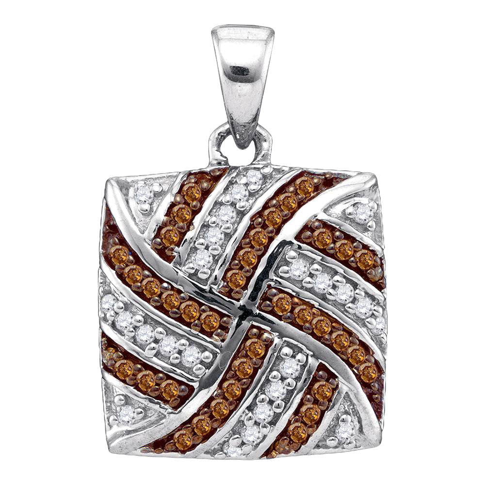 10kt White Gold Womens Round Brown Diamond Square Pendant 1/4 Cttw