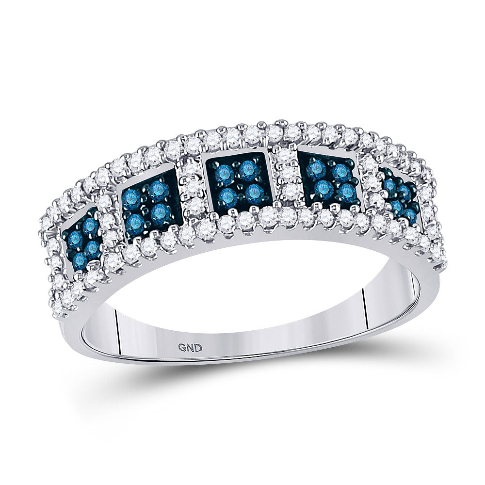 10kt White Gold Womens Round Blue Color Enhanced Diamond Band Ring 1/2 Cttw