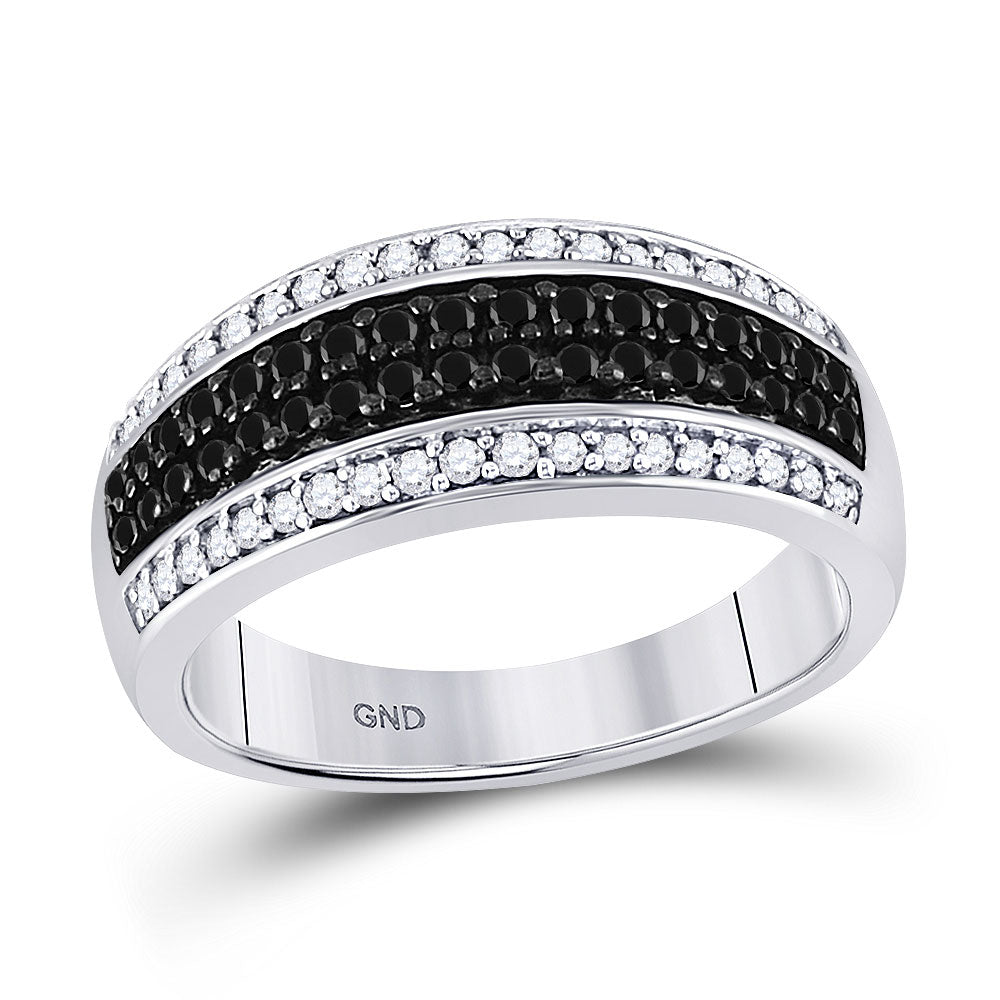 10kt White Gold Womens Round Black Color Enhanced Diamond Band Ring 1/2 Cttw