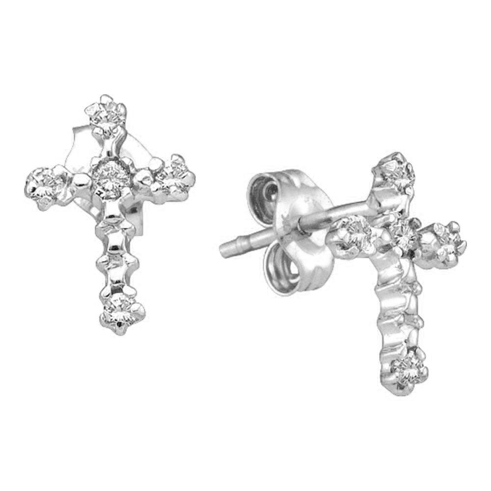 10kt White Gold Womens Round Diamond Cross Earrings 1/20 Cttw