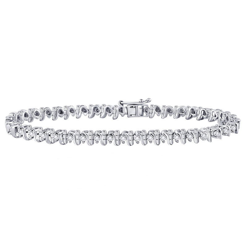 Sterling Silver Womens Round Diamond S Link Tennis Bracelet 1/3 Cttw