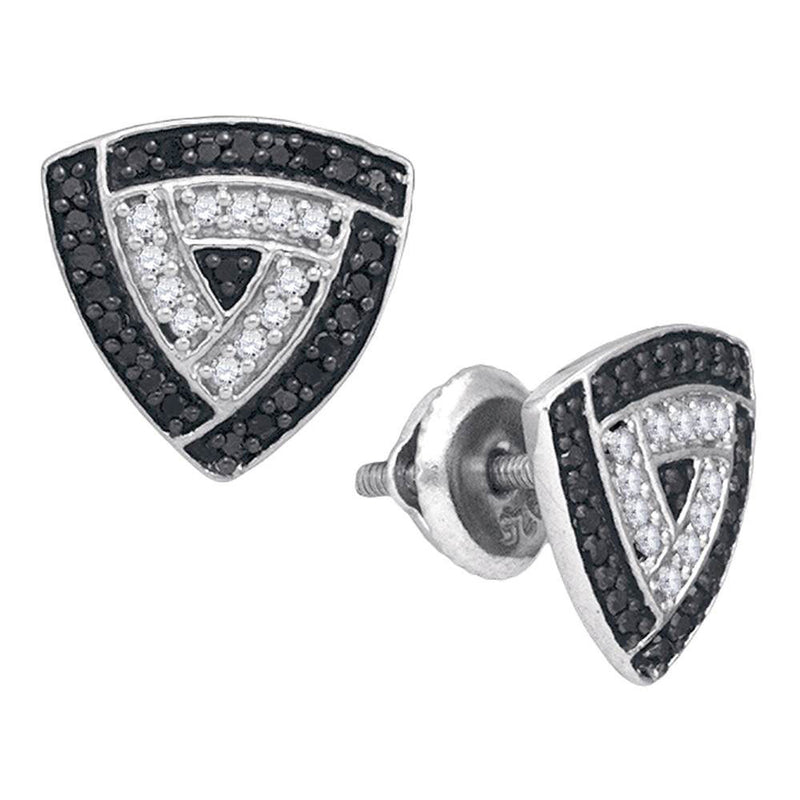 10kt White Gold Womens Round Black Color Enhanced Diamond Triangle Earrings 1/2 Cttw