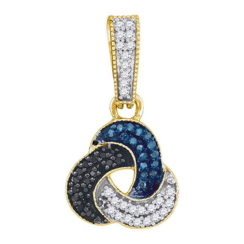 10kt Yellow Gold Womens Blue Black Color Enhanced Diamond Trinity Cluster Pendant 1/3 Cttw