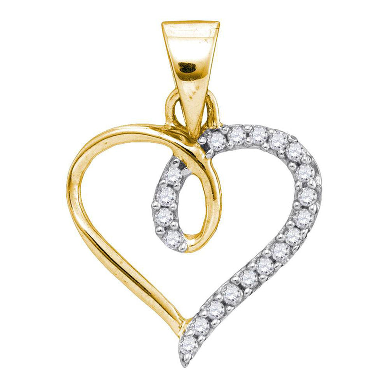 10kt Yellow Gold Womens Round Diamond Heart Pendant 1/10 Cttw