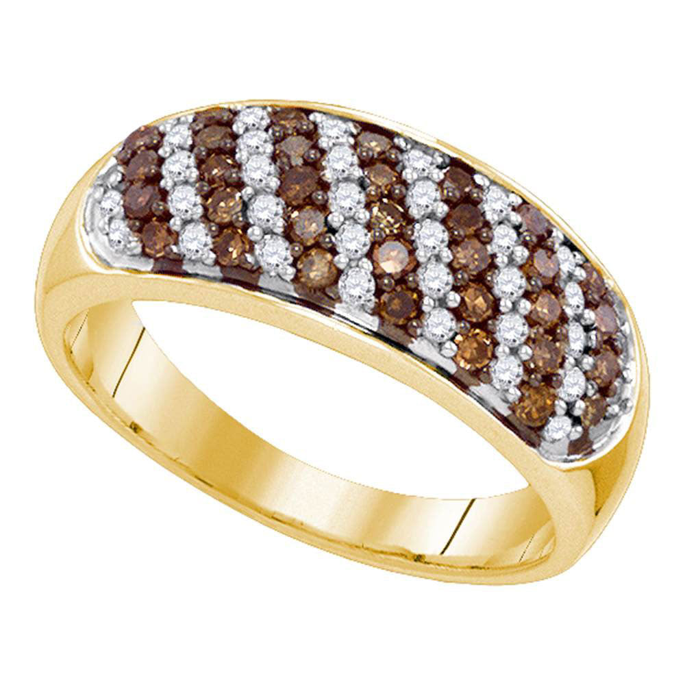 10kt Yellow Gold Womens Round Brown Diamond Alternating Stripe Band 3/4 Cttw