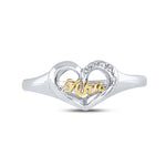 Sterling Silver Womens Round Diamond Mom Heart Ring .02 Cttw