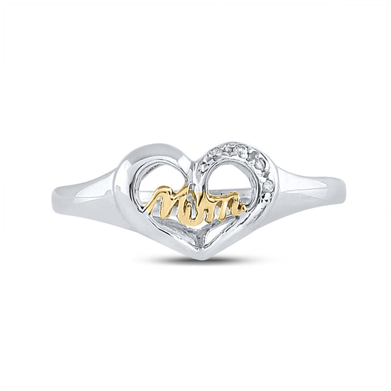 Sterling Silver Womens Round Diamond Mom Heart Ring .02 Cttw