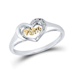 Sterling Silver Womens Round Diamond Mom Heart Ring .02 Cttw