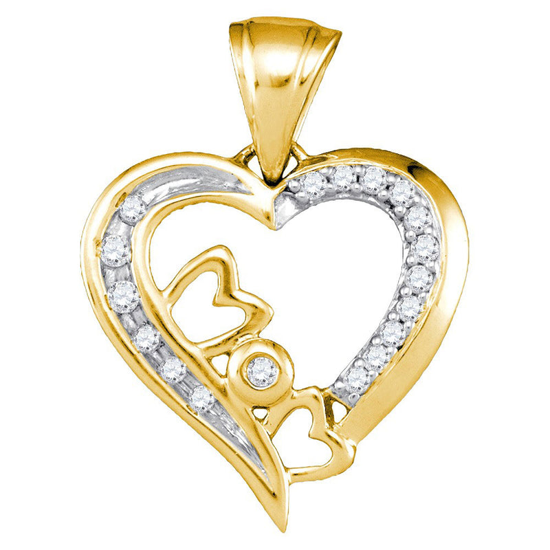 10kt Yellow Gold Womens Round Diamond Mom Heart Pendant 1/10 Cttw