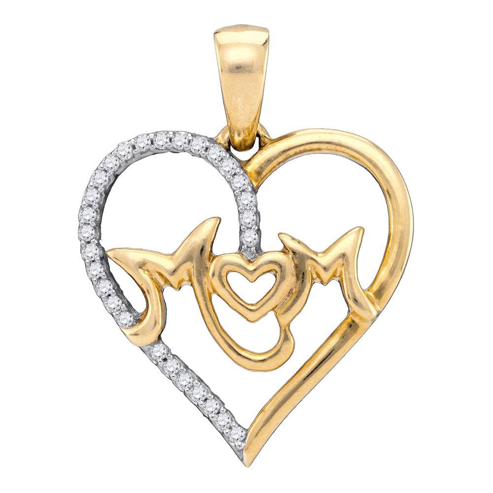 10kt White Gold Womens Round Diamond Mom Mother Heart Pendant 1/10 Cttw