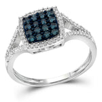 10kt White Gold Womens Round Blue Color Enhanced Diamond Cluster Ring 1/2 Cttw