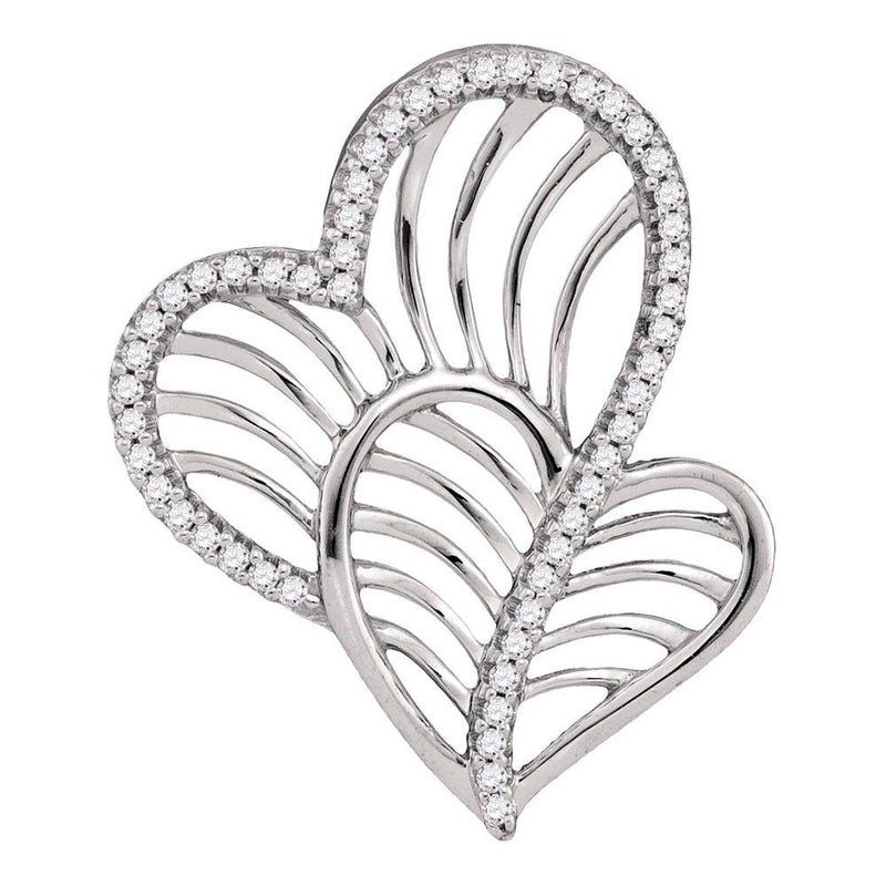 10kt White Gold Womens Round Diamond Heart Pendant 1/8 Cttw