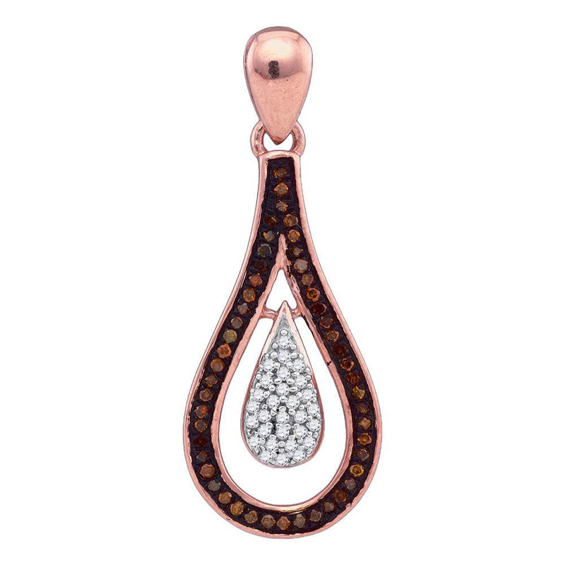 10kt Rose Gold Womens Round Red Color Enhanced Diamond Teardrop Dangle Pendant 1/5 Cttw