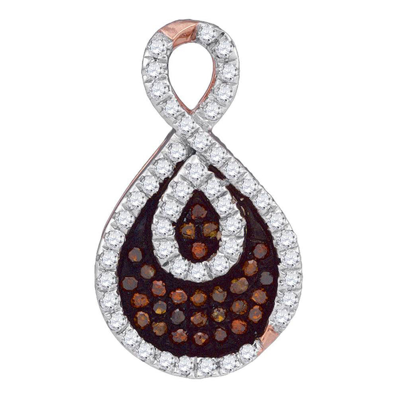 14kt Rose Gold Womens Round Red Color Enhanced Diamond Teardrop Pendant 1/4 Cttw