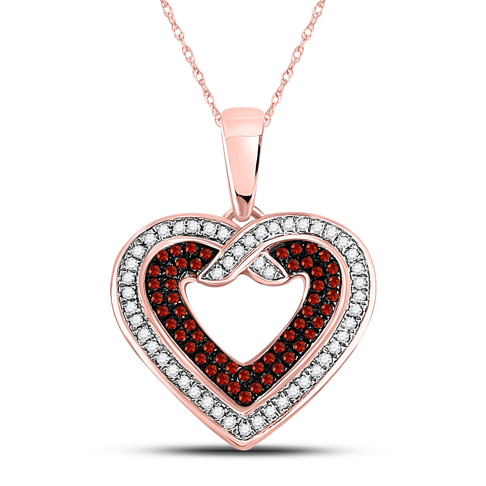 10kt Rose Gold Womens Round Red Color Enhanced Diamond Heart Pendant 1/4 Cttw