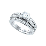 14kt White Gold Round Diamond Bridal Wedding Ring Band Set 1 Cttw