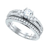 14kt White Gold Round Diamond Bridal Wedding Ring Band Set 1 Cttw