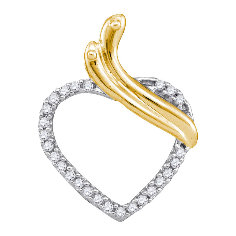 10kt Yellow Gold Womens Round Diamond Heart Pendant 1/10 Cttw