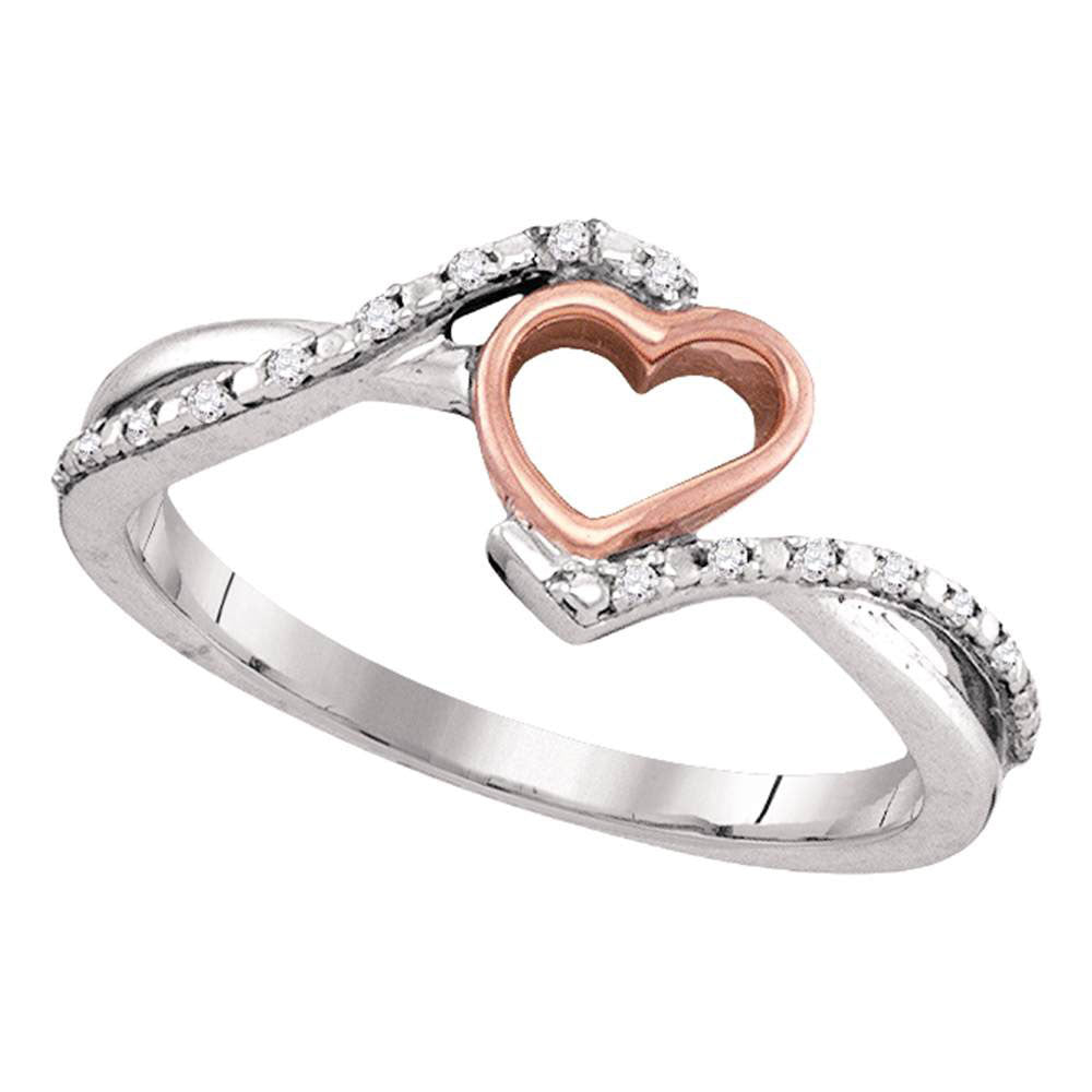 10kt Two-tone Gold Womens Round Diamond Heart Ring 1/20 Cttw