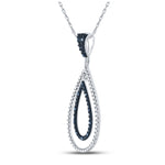 Sterling Silver Womens Round Blue Color Enhanced Diamond Teardrop Pendant 1/10 Cttw