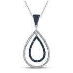 Sterling Silver Womens Round Blue Color Enhanced Diamond Teardrop Pendant 1/10 Cttw