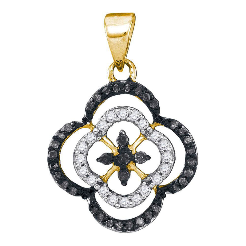 10kt Yellow Gold Womens Round Black Color Enhanced Diamond Fashion Pendant 1/4 Cttw