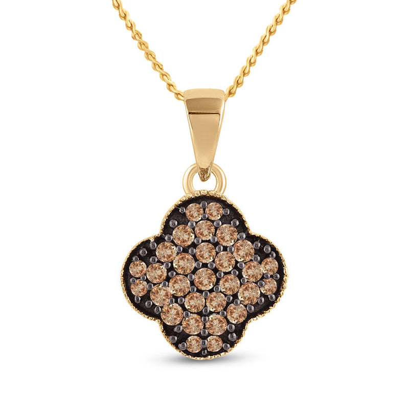 10kt Yellow Gold Womens Round Brown Diamond Cluster Pendant 1/4 Cttw