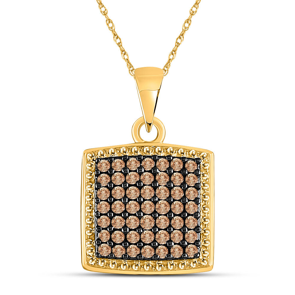 10kt Yellow Gold Womens Round Brown Diamond Square Pendant 1/2 Cttw