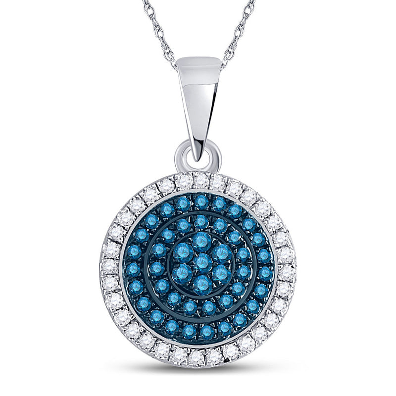 10kt White Gold Womens Round Blue Color Enhanced Diamond Circle Pendant 1/3 Cttw