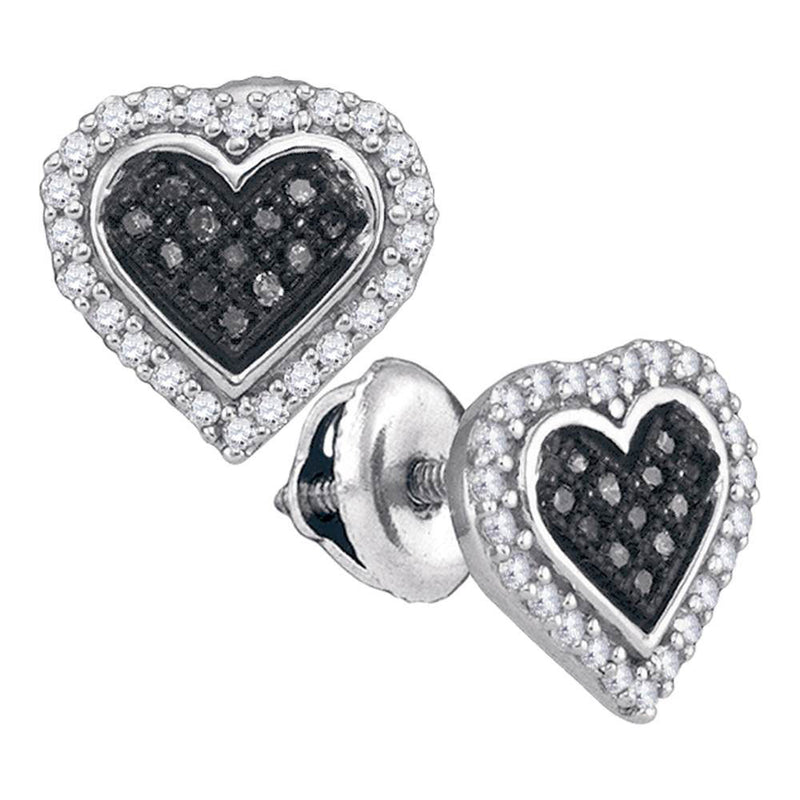 10kt White Gold Womens Round Black Color Enhanced Diamond Heart Earrings 1/4 Cttw