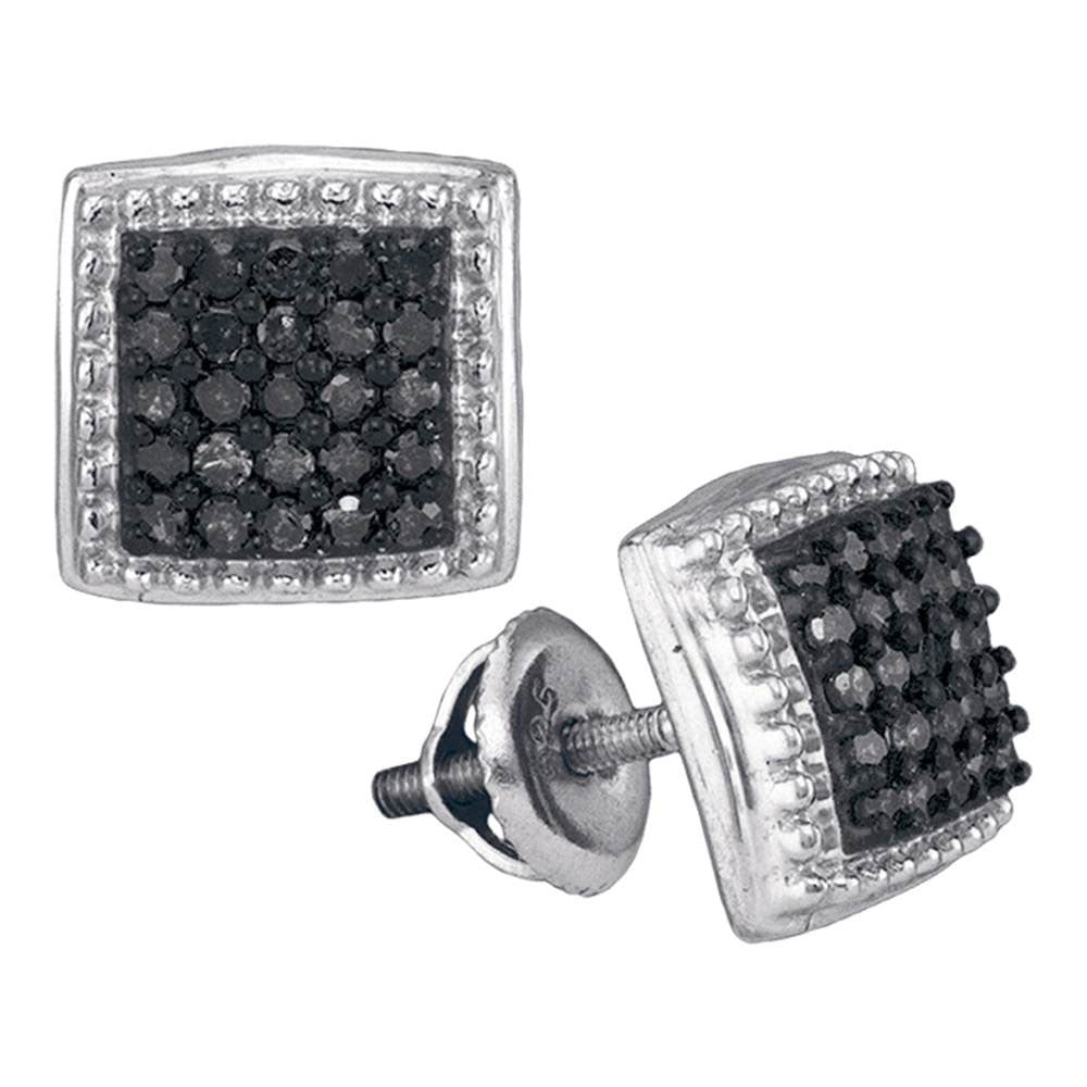 10kt White Gold Womens Black Color Enhanced Diamond Cluster Earrings 1/2 Cttw