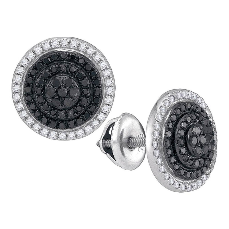 10kt White Gold Womens Round Black Color Enhanced Diamond Cluster Earrings 1/2 Cttw