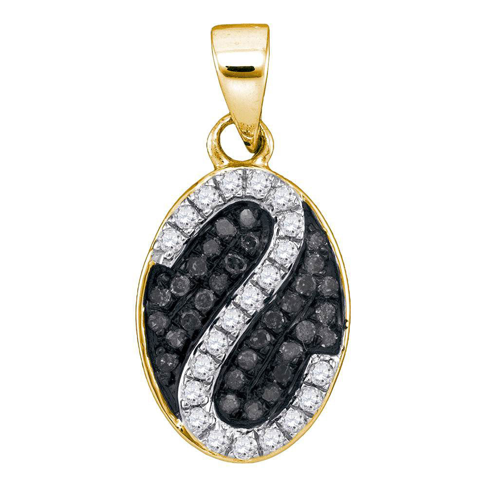 10kt Yellow Gold Womens Round Black Color Enhanced Diamond Oval Pendant 1/4 Cttw