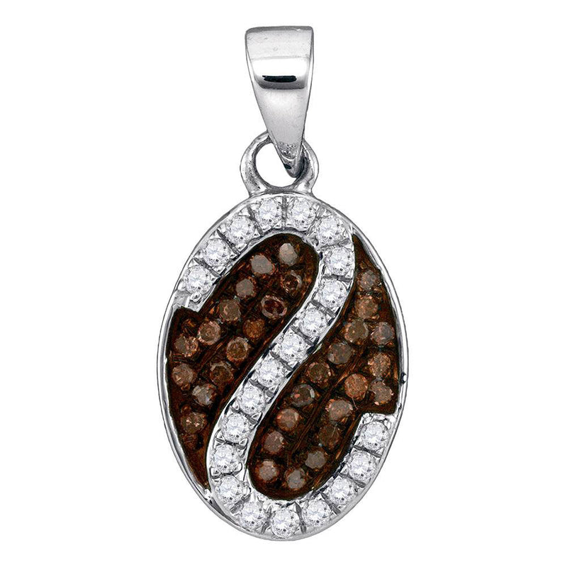 10kt White Gold Womens Round Brown Diamond Cluster Stripe Pendant 1/4 Cttw