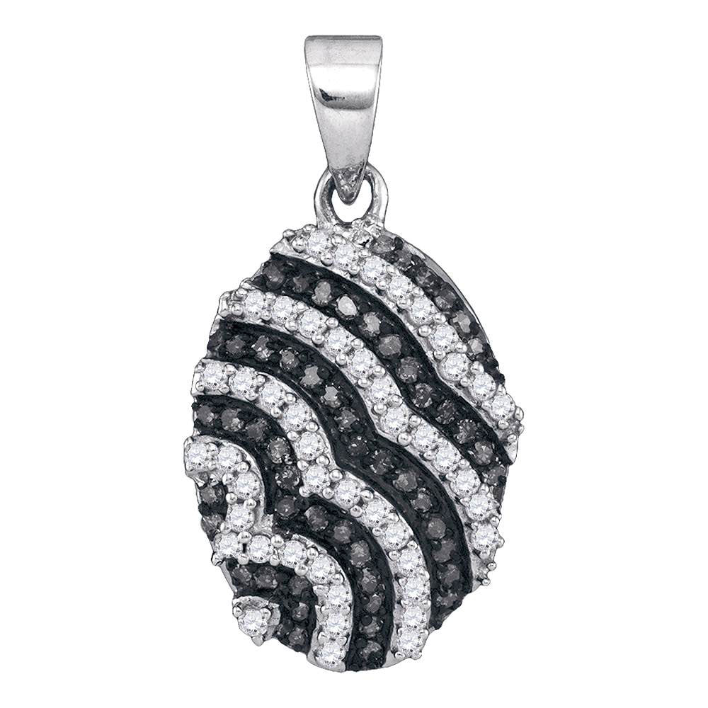 10kt White Gold Womens Round Black Color Enhanced Diamond Oval Pendant 1/3 Cttw