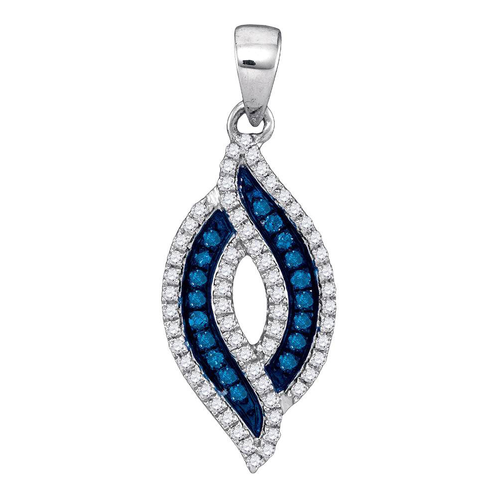 10kt White Gold Womens Round Blue Color Enhanced Diamond Oval Frame Pendant 1/3 Cttw