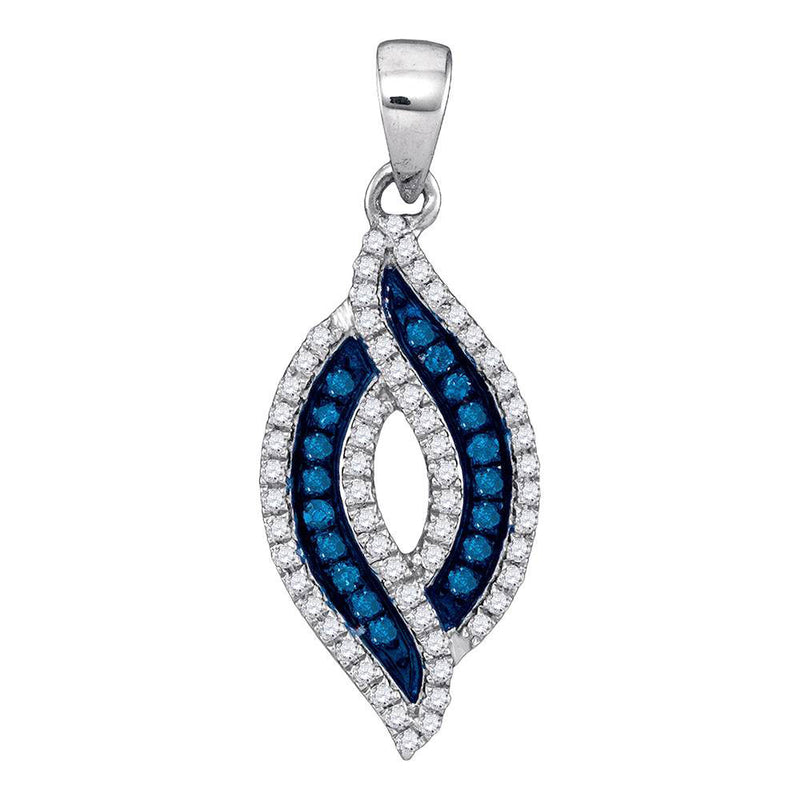 10kt White Gold Womens Round Blue Color Enhanced Diamond Oval Frame Pendant 1/3 Cttw